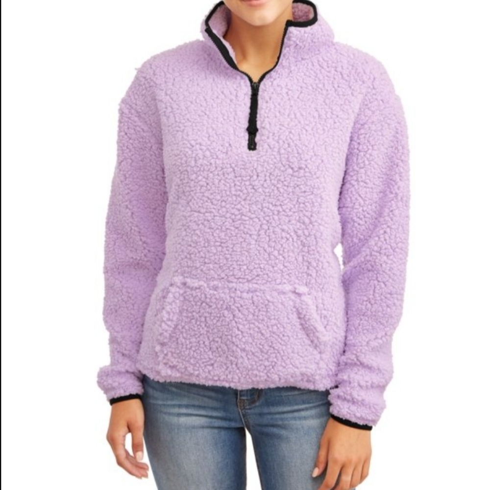 No Boundaries Juniors Quarter-Zip Sherpa Sweater